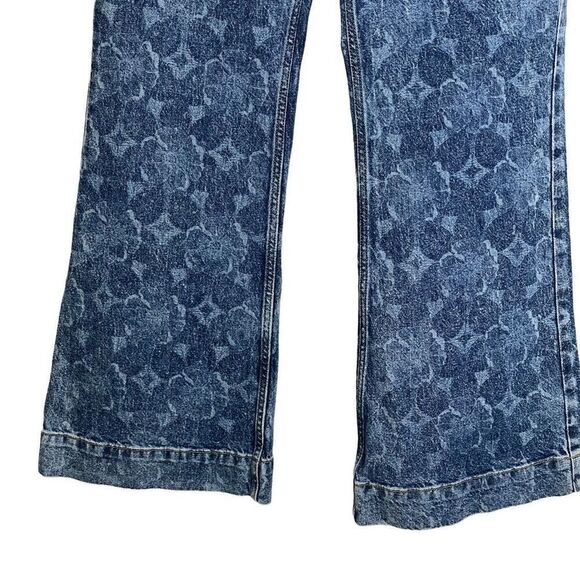 Lee Blue Mid Rise Floral Cotton Blend Drop Flare Jeans Size 28 NWT - Picture 5 of 11